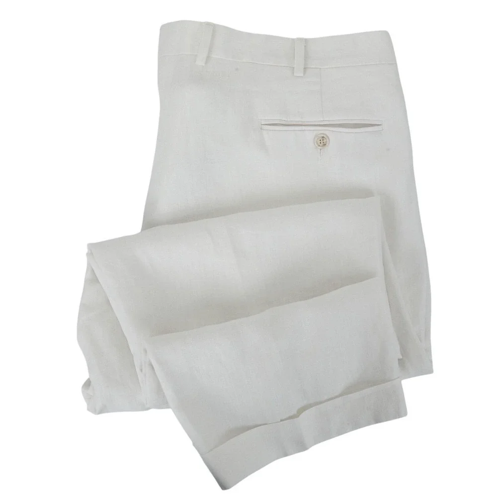 Ben Silver Charleston Mens 42 Dress Pants White Pleated Cuffed High Rise Linen